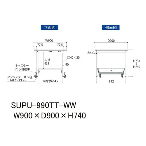 作業台ワンタッチ移動 SUPU990TTWW全面棚