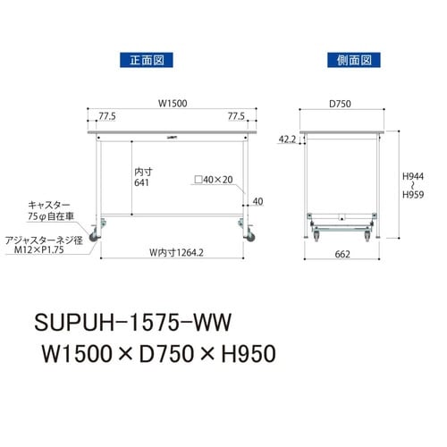 作業台ワンタッチ移動 SUPUH−1575−WW