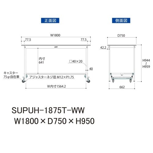 作業台ワンタッチ移動SUPUH1875TWW半面棚