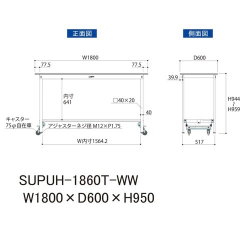 作業台ワンタッチ移動SUPUH1860TWW半面棚