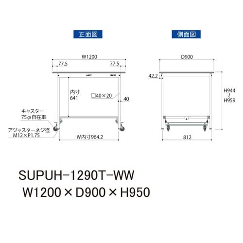 作業台ワンタッチ移動SUPUH1290TWW半面棚