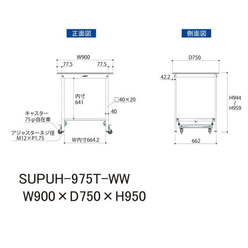 作業台ワンタッチ移動SUPUH975TWW半面棚