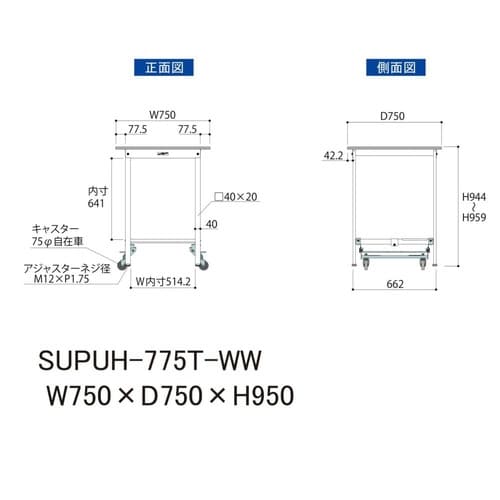 作業台ワンタッチ移動SUPUH775TWW半面棚
