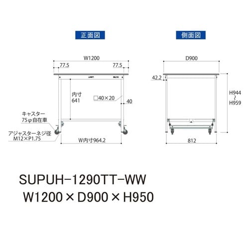 作業台ワンタッチ移動SUPUH1290TTW全面棚