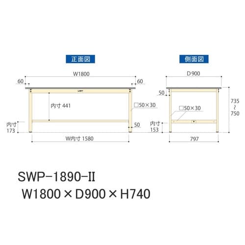作業台固定式 SWP−1890−IIポリ天板