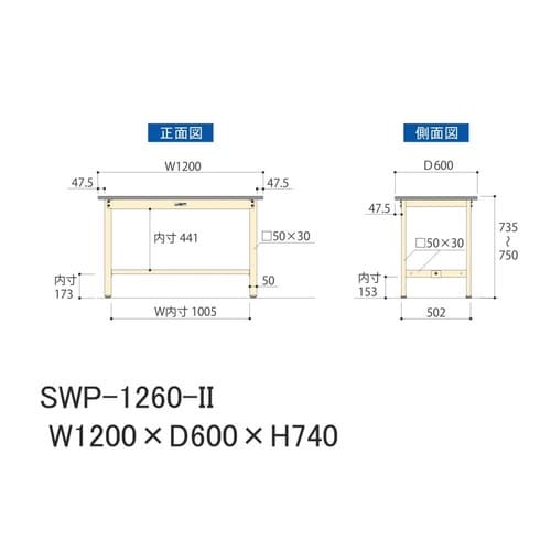 作業台固定式 SWP−1260−IIポリ天板