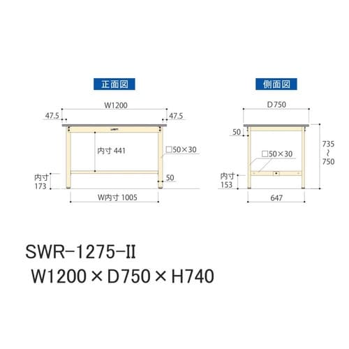 作業台固定式 SWR−1275−II塩ビ天板