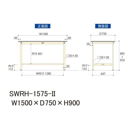 作業台固定式 SWRH−1575−II塩ビ天板
