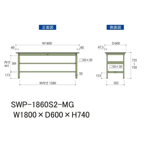 作業台中棚付 SWP−1860S2−MGポリ天板