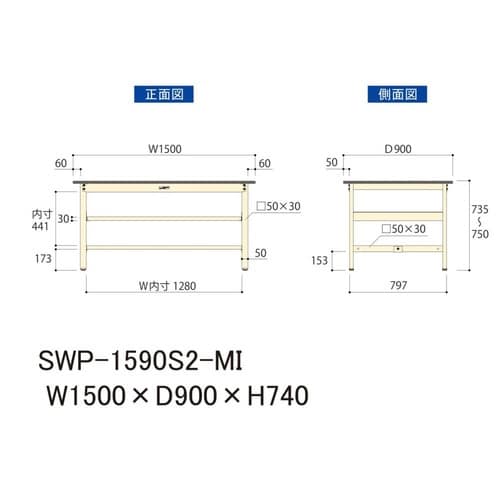 作業台中棚付 SWP−1590S2−MIポリ天板