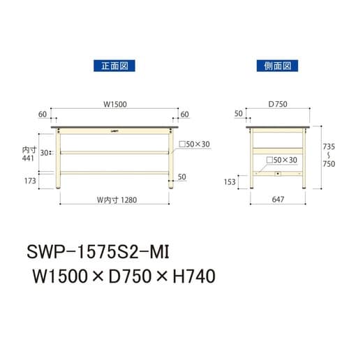 作業台中棚付 SWP−1575S2−MIポリ天板