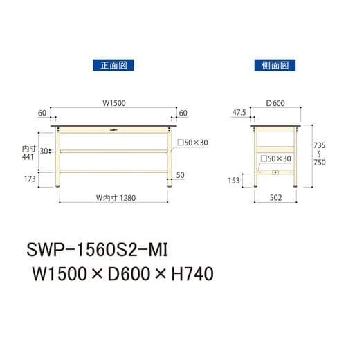 作業台中棚付 SWP−1560S2−MIポリ天板