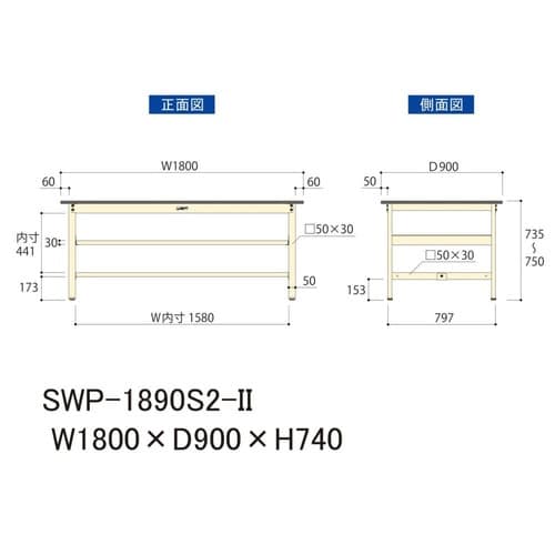 作業台中棚付 SWP−1890S2−IIポリ天板