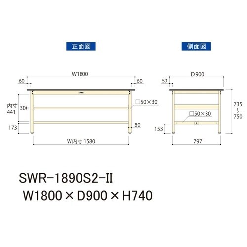 作業台中棚付 SWR−1890S2−II塩ビ天板