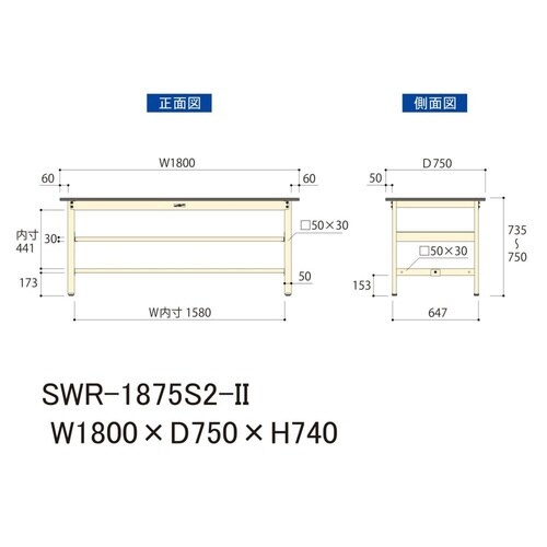 作業台中棚付 SWR−1875S2−II塩ビ天板