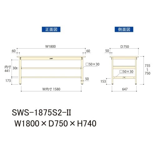 作業台中棚付 SWS−1875S2−IIスチール