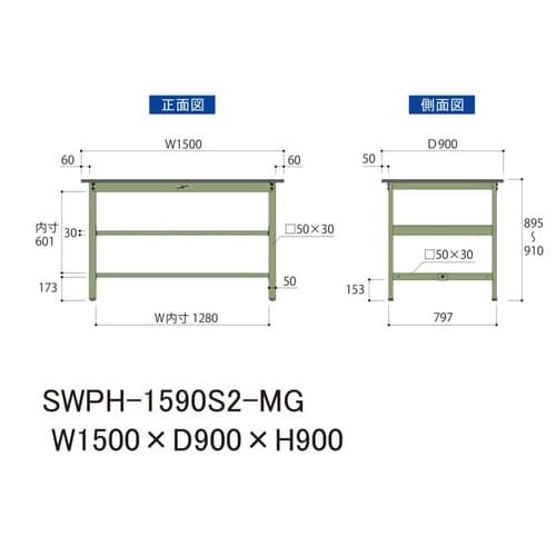 作業台中棚付 SWPH−1590S2−MGポリ天板