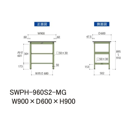 作業台中棚付 SWPH−960S2−MGポリ天板