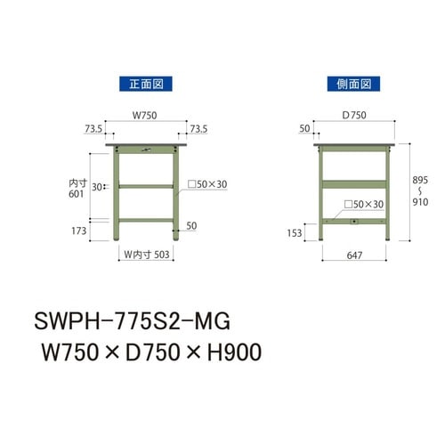 作業台中棚付 SWPH−775S2−MGポリ天板
