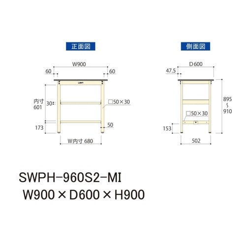 作業台中棚付 SWPH−960S2−MIポリ天板