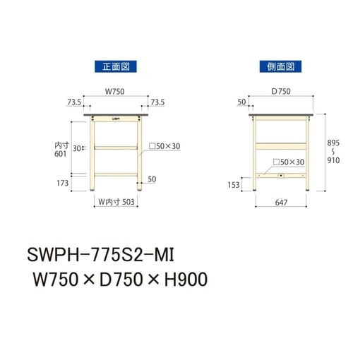 作業台中棚付 SWPH−775S2−MIポリ天板