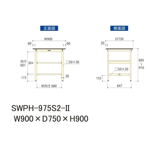 作業台中棚付 SWPH−975S2−IIポリ天板