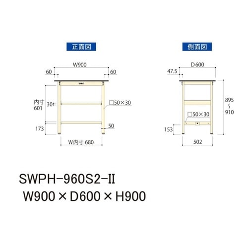 作業台中棚付 SWPH−960S2−IIポリ天板