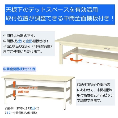 作業台中棚付 SWRH−775S2−II塩ビ天板