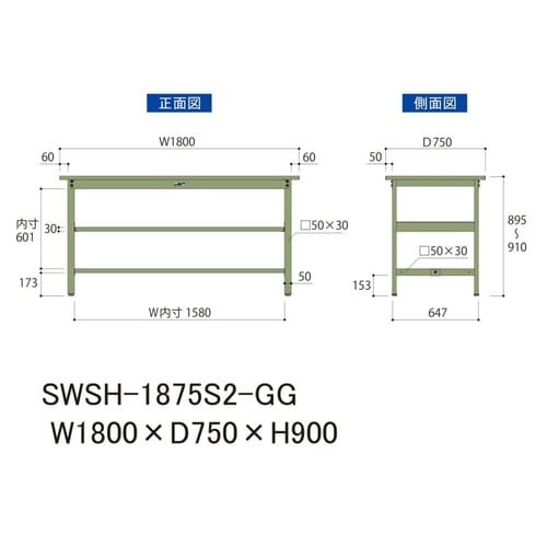 作業台中棚付 SWSH−1875S2−GGスチール