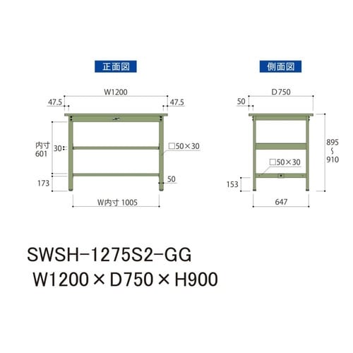 作業台中棚付 SWSH−1275S2−GGスチール