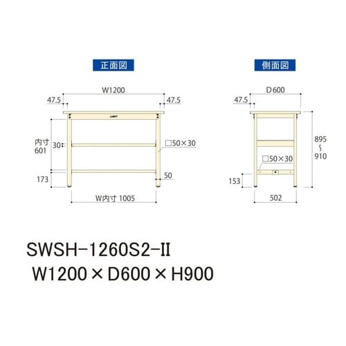 作業台中棚付 SWSH−1260S2−IIスチール