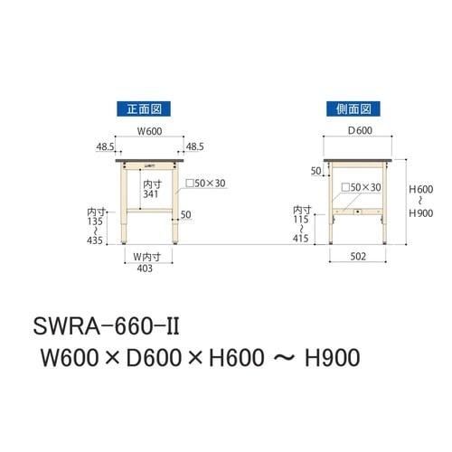 作業台高さ調整 SWRA−660−II塩ビ天板
