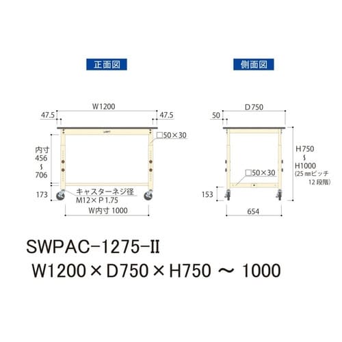 作業台高さ調整移動 SWPAC−1275−IIポリ