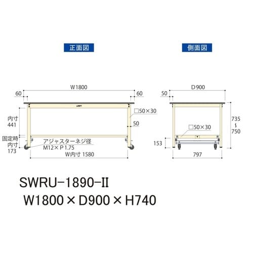 作業台ワンタッチ移動 SWRU1890II塩ビ