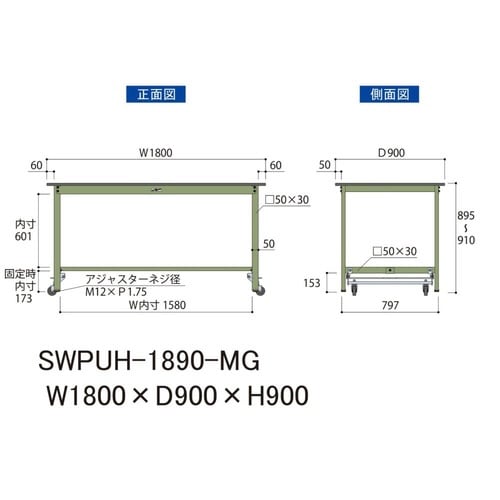 作業台ワンタッチ移動 SWPUH1890MGポリ