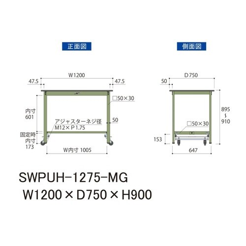 作業台ワンタッチ移動 SWPUH1275MGポリ