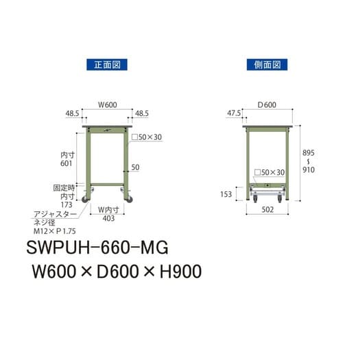 作業台ワンタッチ移動 SWPUH660MGポリ