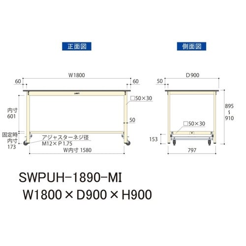 作業台ワンタッチ移動 SWPUH1890MIポリ