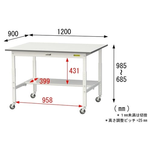 作業台高さ調整移動 SUPAC1290TWW半面棚