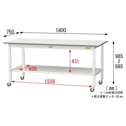 作業台高さ調整移動SUPAC1875TTWW全面棚
