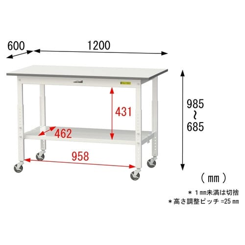 作業台高さ調整移動SUPAC1260TTWW全面棚