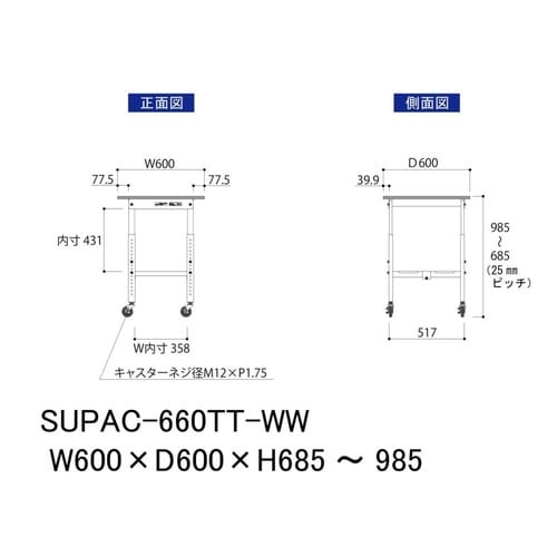 作業台高さ調整移動 SUPAC660TTWW全面棚