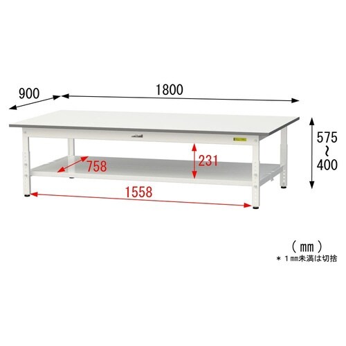 作業台高さ調整低床SUPAL1890TTWW全面棚