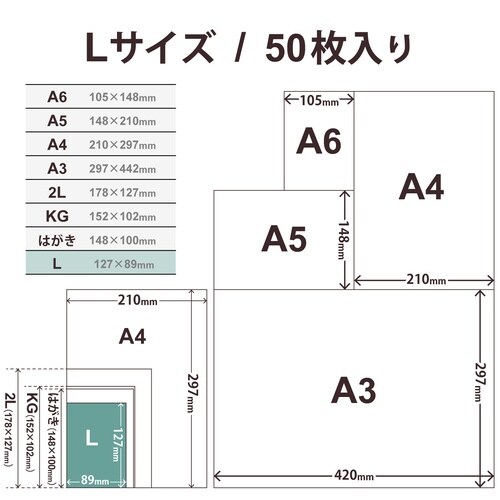プリンター用紙 光沢 印画紙 L判 50枚