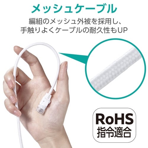 LANケーブル CAT6A準拠 7m メッシュ 白