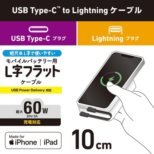 iPhone充電ケーブル フラット 0.1m 黒