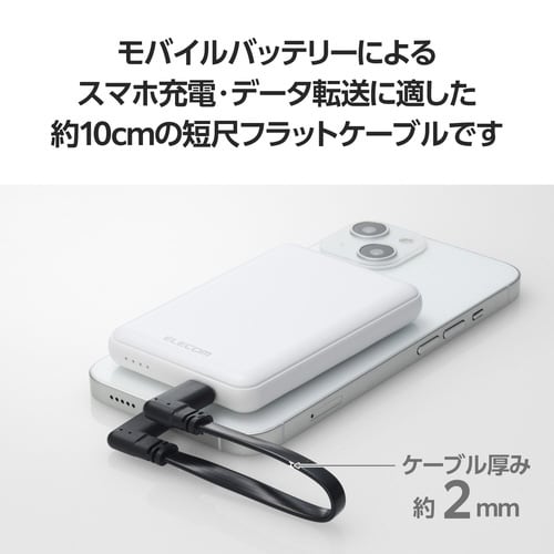iPhone充電ケーブル フラット 0.1m 黒