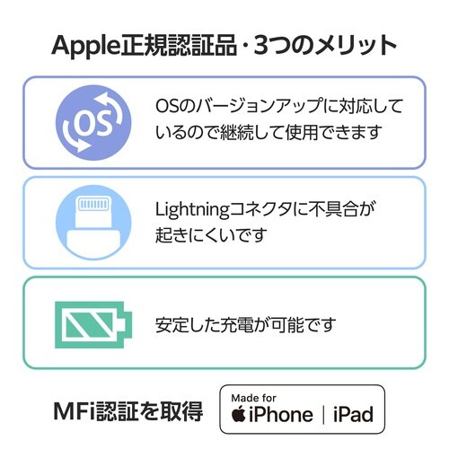 iPhone充電ケーブル フラット0.1m 白
