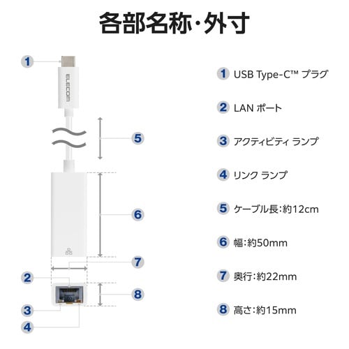 有線LANアダプター Type−C ホワイト