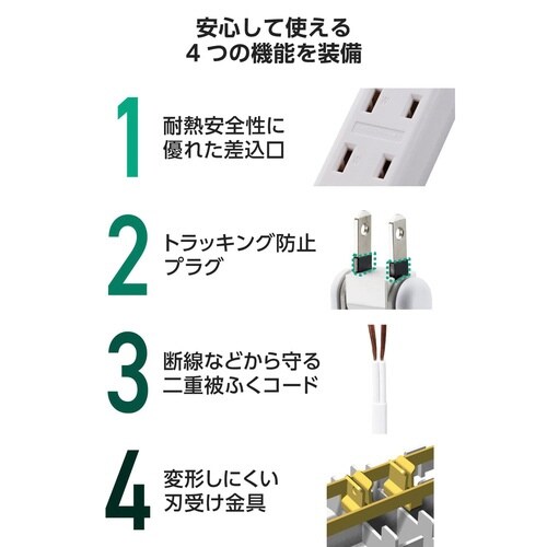 電源タップ 延長コード 3個口 5m ホワイト